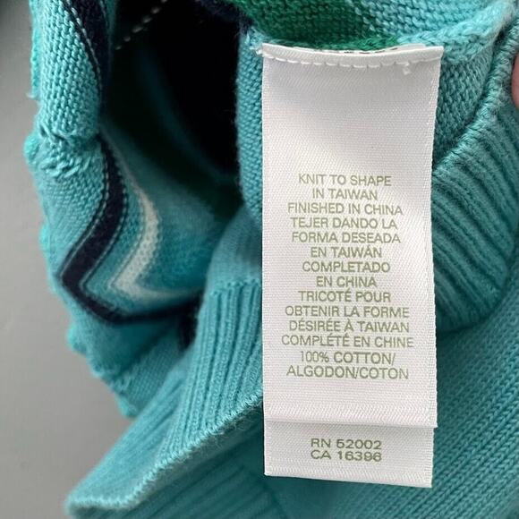 Liz Golf Plus Size 2X Blue Chevron Pointelle Preppy Sporty Tennis Prep Sweater - Picture 7 of 11